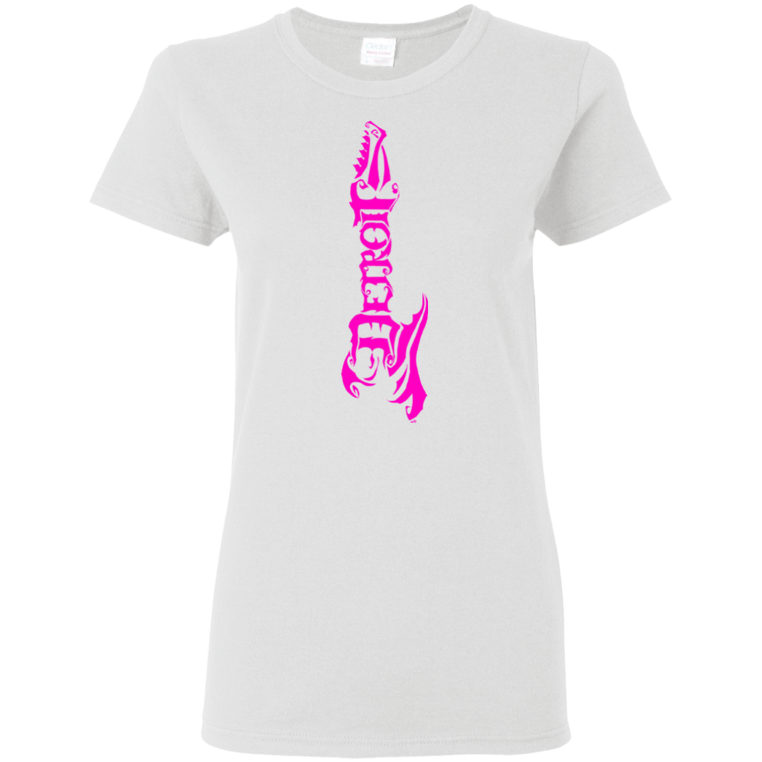 Guitar Detroit Pink Vertical Ladies T-Shirt